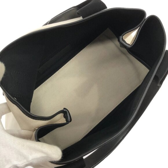Auth BALENCIAGA Navy Cabas S 339933 Cream Black Canvas Leather Tote Bag - Picture 11 of 15